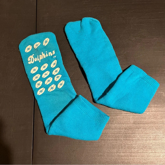Vintage Miami Dolphins Non Slip Grip Socks Blue Football - Picture 1 of 5